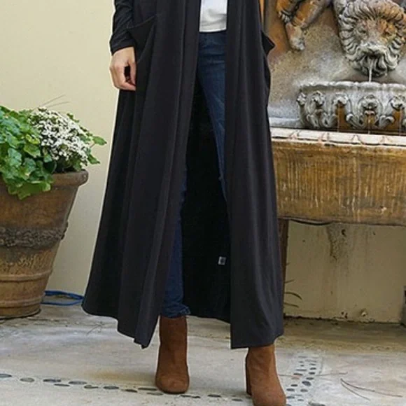 XL Essential Sarah Black Duster Sweater w Pockets - Picture 4 of 15